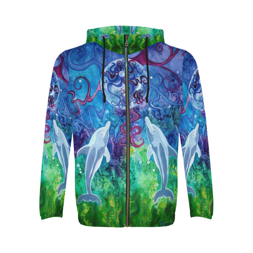 Dolphin Gaze Men's Zippered Hoodie All Over Print Full Zip Hoodie for Men (Model H14)