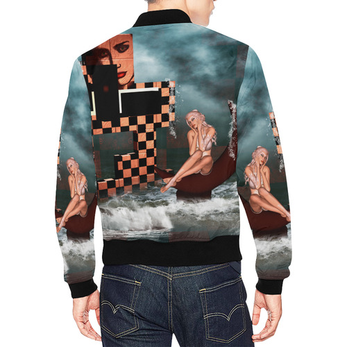 Beautiful fairy sitting on the moon All Over Print Bomber Jacket for Men (Model H19)