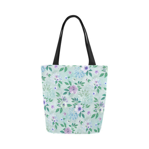 Watercolor Spring Flowers Pattern cyan lilac Canvas Tote Bag (Model 1657)