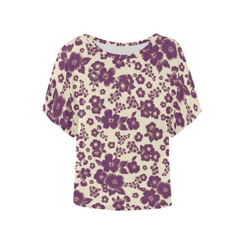 Trendy Flowers Pattern Purple Women's Batwing-Sleeved Blouse T shirt (Model T44)