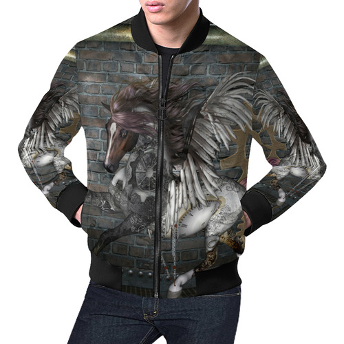 Steampunk, awesome steampunk horse with wings All Over Print Bomber Jacket for Men (Model H19)