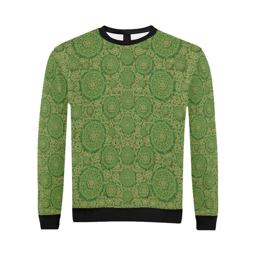 Stars in the wooden forest night in green All Over Print Crewneck Sweatshirt for Men/Large (Model H18)