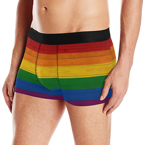 Rainbow Flag Colored Stripes Wood Men's All Over Print Boxer Briefs (Model L10)