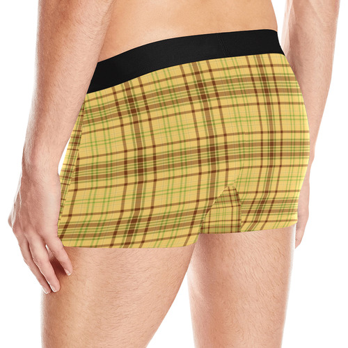 Yellow Brown Plaid Men's All Over Print Boxer Briefs (Model L10)