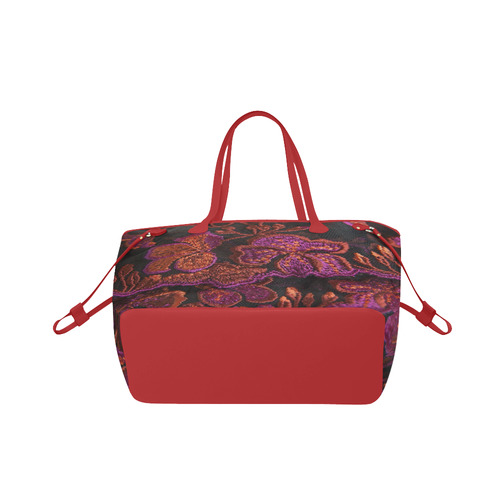 Tote Travel Bag Handbag Lace Red Purple Flowers by Tell3People Clover Canvas Tote Bag (Model 1661)