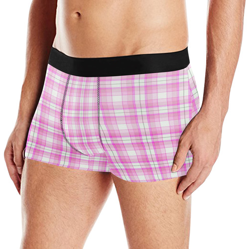 Pink Plaid Men's All Over Print Boxer Briefs (Model L10)