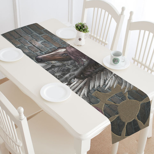 Steampunk, awesome steampunk horse with wings Table Runner 16x72 inch