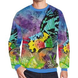 Madagascar Splash Profile Oversized BlUE Trim Sweatshirt Men's Oversized Fleece Crew Sweatshirt/Large Size(Model H18)