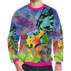 Madagascar Splash Profile Oversized Pink Trim Sweatshirt Men's Oversized Fleece Crew Sweatshirt/Large Size(Model H18)