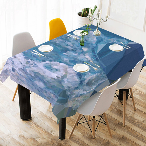 Jupiter Blue White Geometric Triangles Cotton Linen Tablecloth 60" x 90"