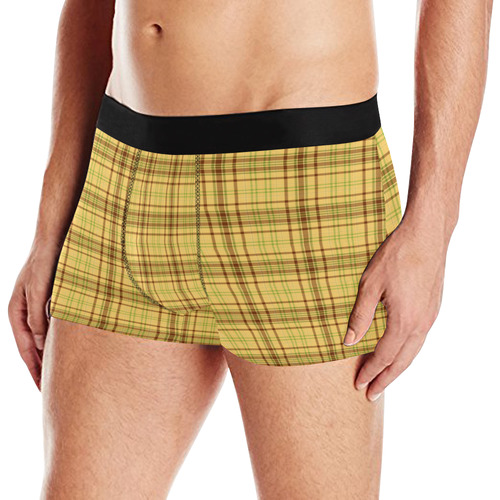 Yellow Brown Plaid Men's All Over Print Boxer Briefs (Model L10)