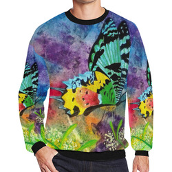 Madagascar Splash Profile Oversized Black Trim Sweatshirt Men's Oversized Fleece Crew Sweatshirt/Large Size(Model H18)