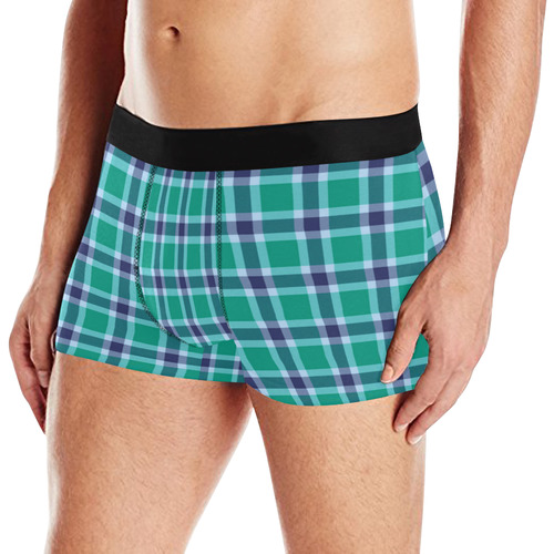 Green Blue White Plaid Men's All Over Print Boxer Briefs (Model L10)