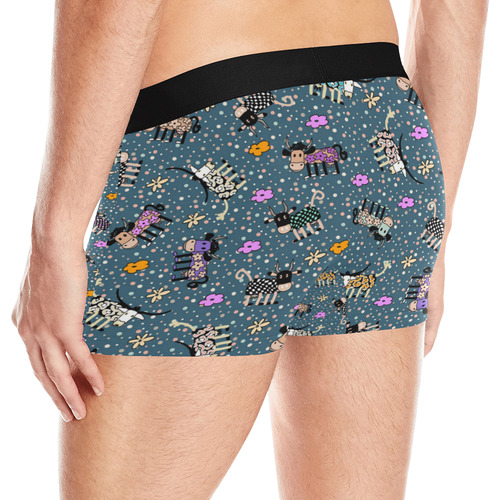 Colorfully and Funny COWS with FLOWERS Men's All Over Print Boxer Briefs (Model L10)