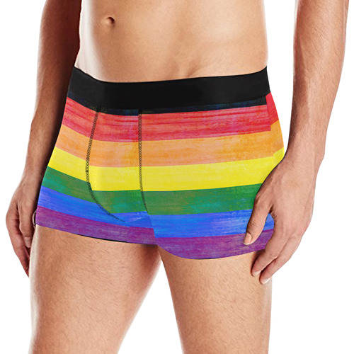 Rainbow Flag Colored Stripes Grunge Men's All Over Print Boxer Briefs (Model L10)