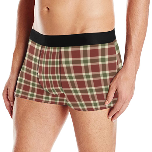 Dark Red Green Plaid Men's All Over Print Boxer Briefs (Model L10)