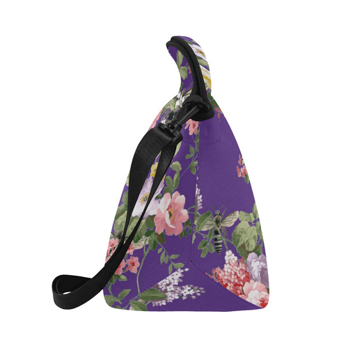 Purple Flora and Bees Neoprene Lunch Bag/Large (Model 1669)