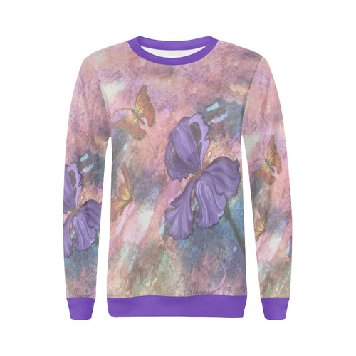 Pastel Monarchs Purple Trim Women's Sweatshirt All Over Print Crewneck Sweatshirt for Women (Model H18)