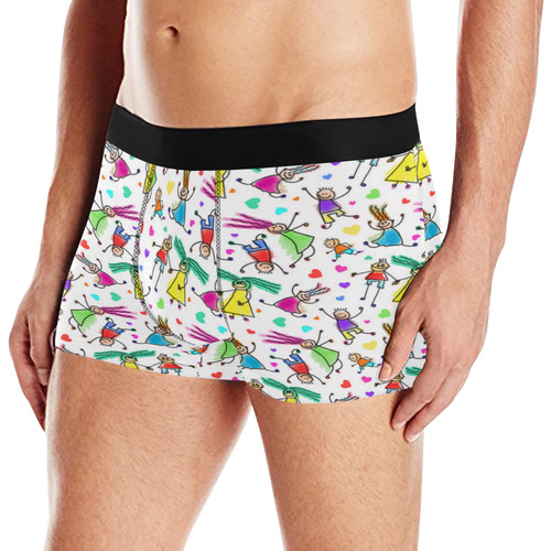 Multicolored HAPPY PEOPLE Line Drawing Men's All Over Print Boxer Briefs (Model L10)