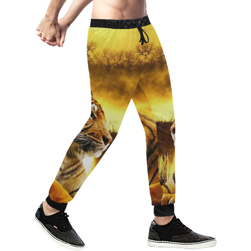 Tiger and Sunset Men's All Over Print Sweatpants (Model L11)