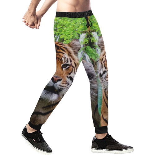 Tiger and Waterfall Men's All Over Print Sweatpants (Model L11)