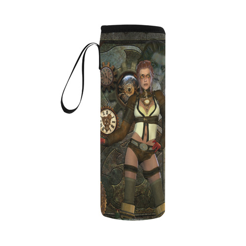 Awesome steampunk lady Neoprene Water Bottle Pouch/Large