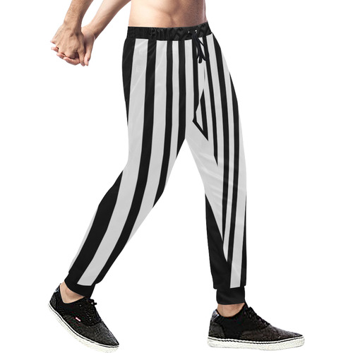 Black & White Stripes Men's All Over Print Sweatpants (Model L11)