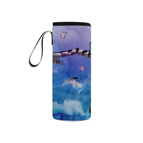 Music, piano on the beach Neoprene Water Bottle Pouch/Small