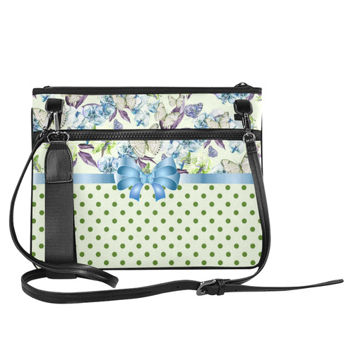 Watercolor Flowers Butterflies Polka Dots Ribbon B Slim Clutch Bag (Model 1668)