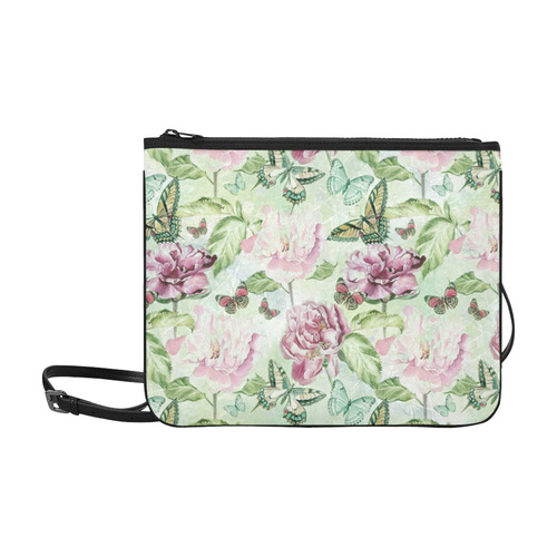 Watercolor Butterflies Flowers Wallpaper 03 Slim Clutch Bag (Model 1668)