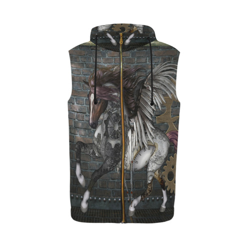 Steampunk, awesome steampunk horse with wings All Over Print Sleeveless Zip Up Hoodie for Men (Model H16)