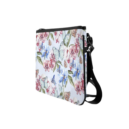 Watercolor Flowers Butterflies Pattern blue red Slim Clutch Bag (Model 1668)