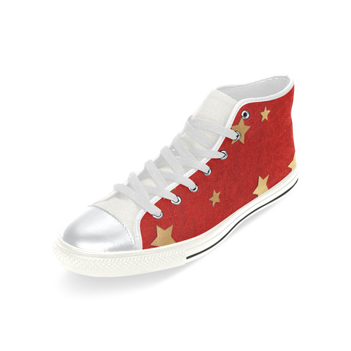 Kids Hi Tops High Top Shoes White Red Fabric Gold Stars High Top Canvas Shoes for Kid (Model 017)