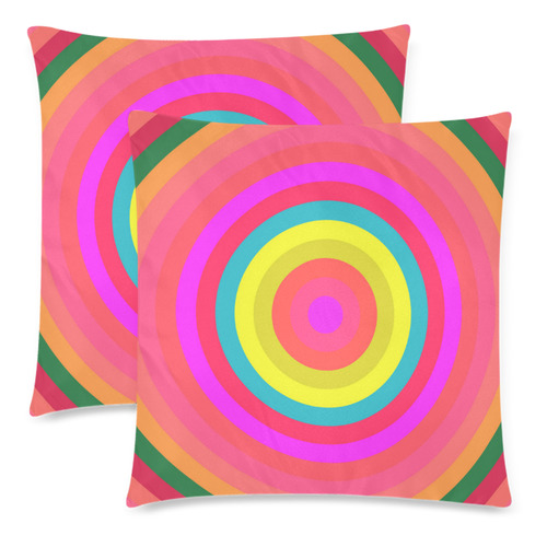 Pink Retro Radial Pattern Custom Zippered Pillow Cases 18"x 18" (Twin Sides) (Set of 2)