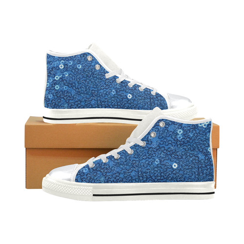 Kids Hi Tops High Top Shoes Faux Blue Glitter by Tell3People High Top Canvas Shoes for Kid (Model 017)