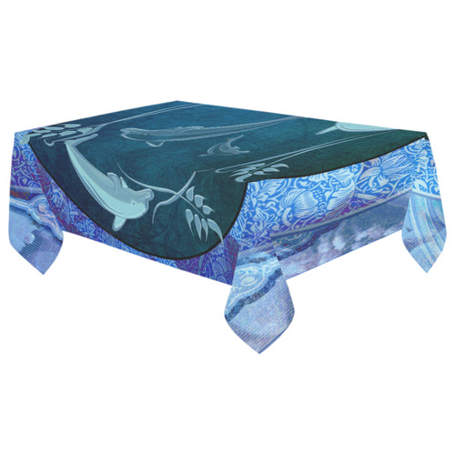 Dolphin with floral elelements Cotton Linen Tablecloth 60"x 104"