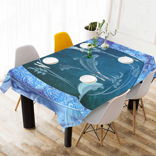 Dolphin with floral elelements Cotton Linen Tablecloth 60"x 104"