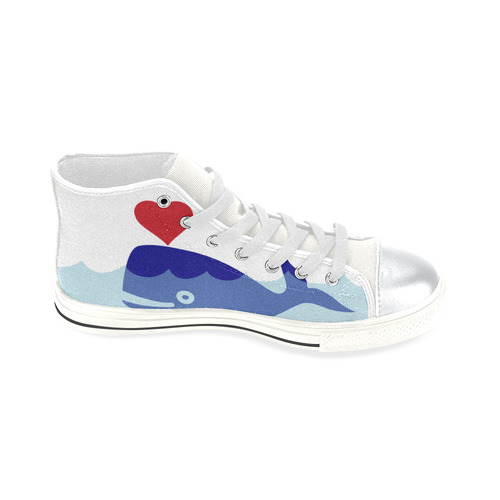 Kids Hi Tops High Top Shoes White Blue Whale Red Heart by Tell3People High Top Canvas Shoes for Kid (Model 017)