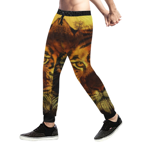 Tiger Face Men's All Over Print Sweatpants (Model L11)