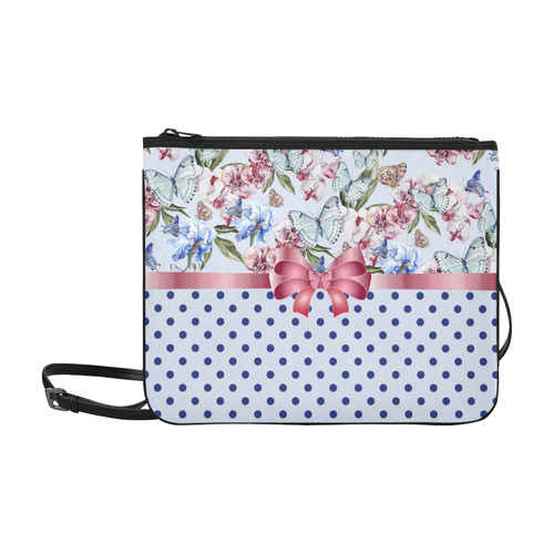 Watercolor Flowers Butterflies Polka Dots Ribbon B Slim Clutch Bag (Model 1668)