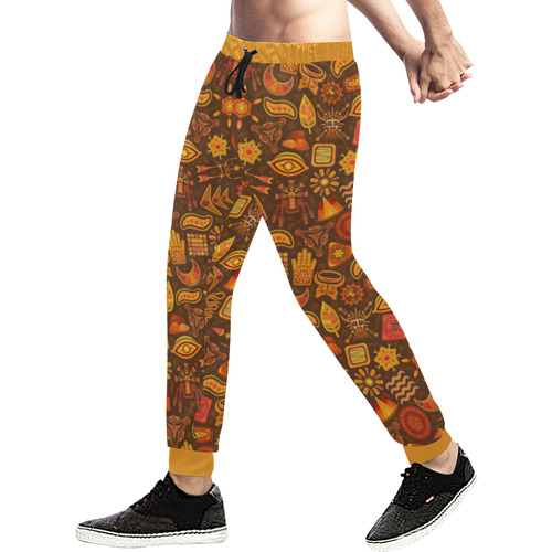 Ethno Pattern Orange 2 Men's All Over Print Sweatpants (Model L11)