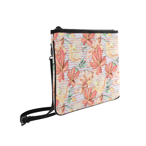 Watercolor Flowers Stripes Wallpaper 02 Slim Clutch Bag (Model 1668)