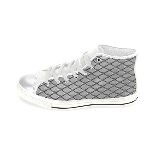 Kids Hi Tops High Top Shoes White Gray Grid High Top Canvas Shoes for Kid (Model 017)