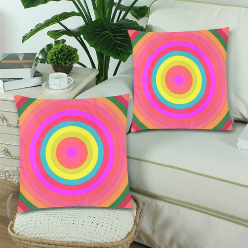 Pink Retro Radial Pattern Custom Zippered Pillow Cases 18"x 18" (Twin Sides) (Set of 2)