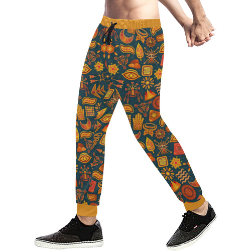 Ethno Pattern Green Orange 2 Men's All Over Print Sweatpants (Model L11)