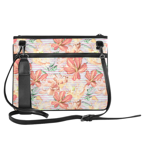 Watercolor Flowers Stripes Wallpaper 02 Slim Clutch Bag (Model 1668)