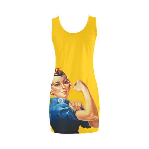 Womens Bodycon Sleeveless Dress Yellow Blue Girl Power by Tell3People Medea Vest Dress (Model D06)