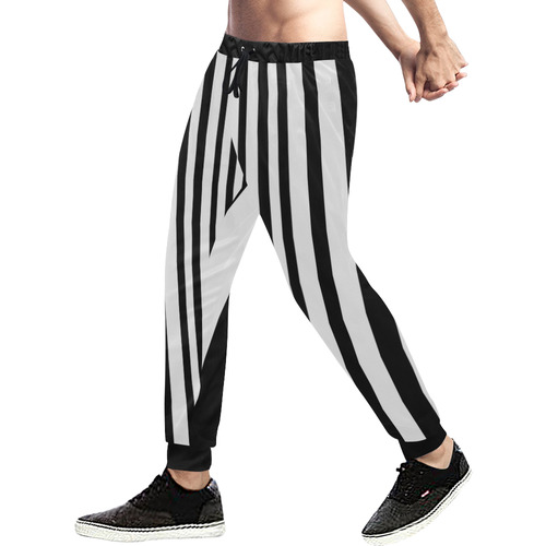 Black & White Stripes Men's All Over Print Sweatpants (Model L11)