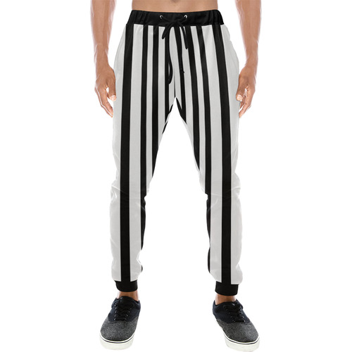 Black & White Stripes Men's All Over Print Sweatpants (Model L11)