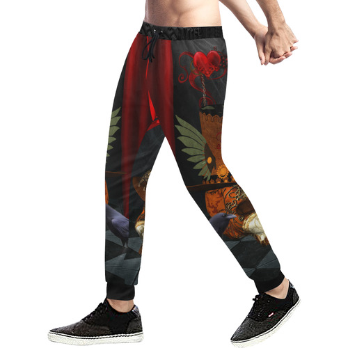 Steampunk skull with rat and hat Men's All Over Print Sweatpants (Model L11)